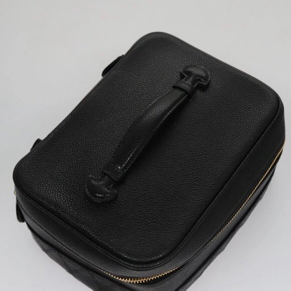 CHANEL Bicolore Vanity Cosmetic Pouch Grained Calf Skin Black Gold CC Auth - Picture 7 of 15